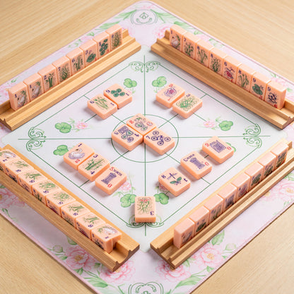 Pink Mahjong Set – Peach Floral Parisian Botanical – tiles on game table