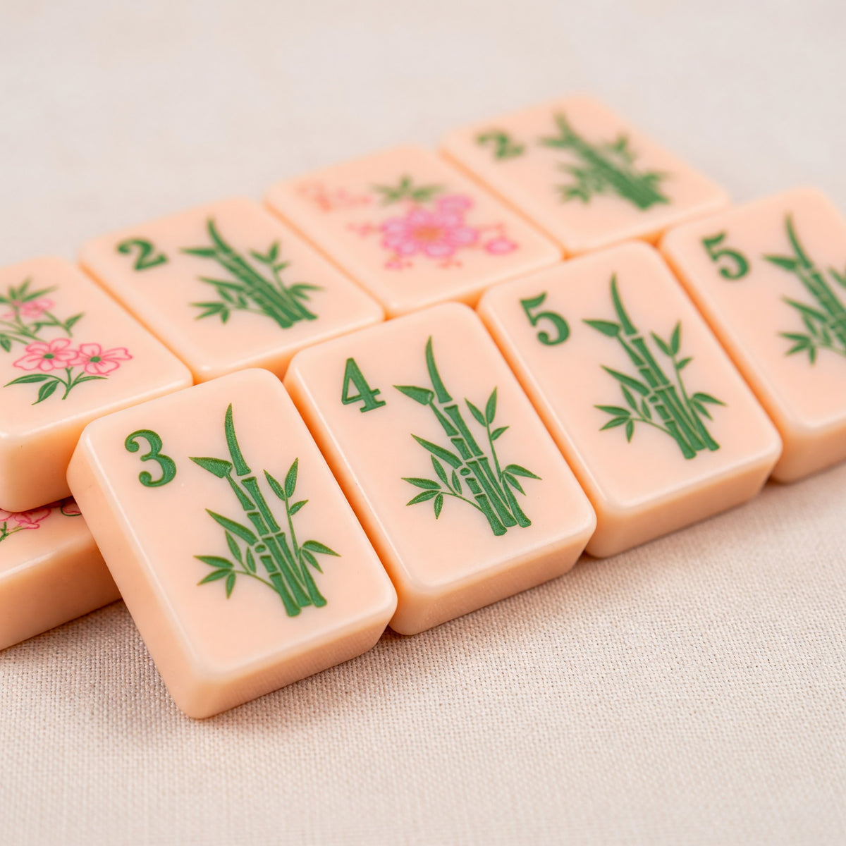 Pink Mahjong Set – Peach Floral Parisian Botanical – full tile set overview