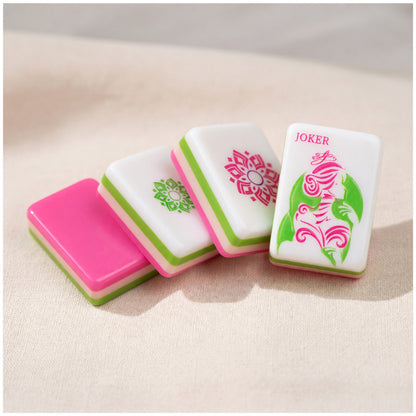 Pink Mahjong Set – Floral Botanical Flower Garden – close-up tile detail