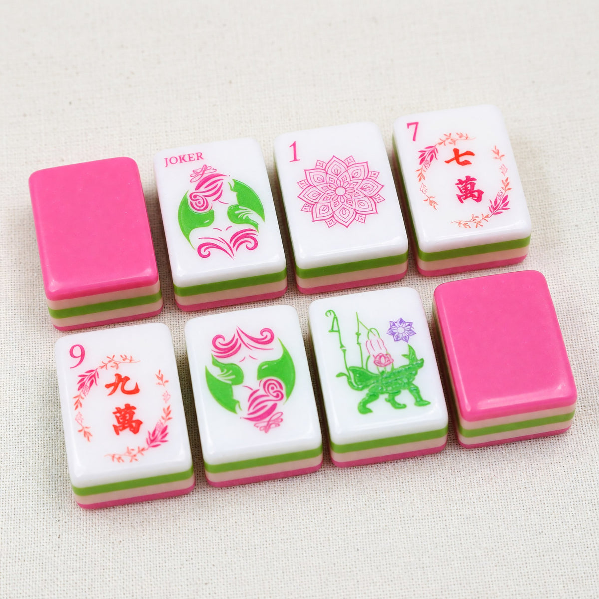 Pink Mahjong Set – Floral Botanical Flower Garden – full tile set overview