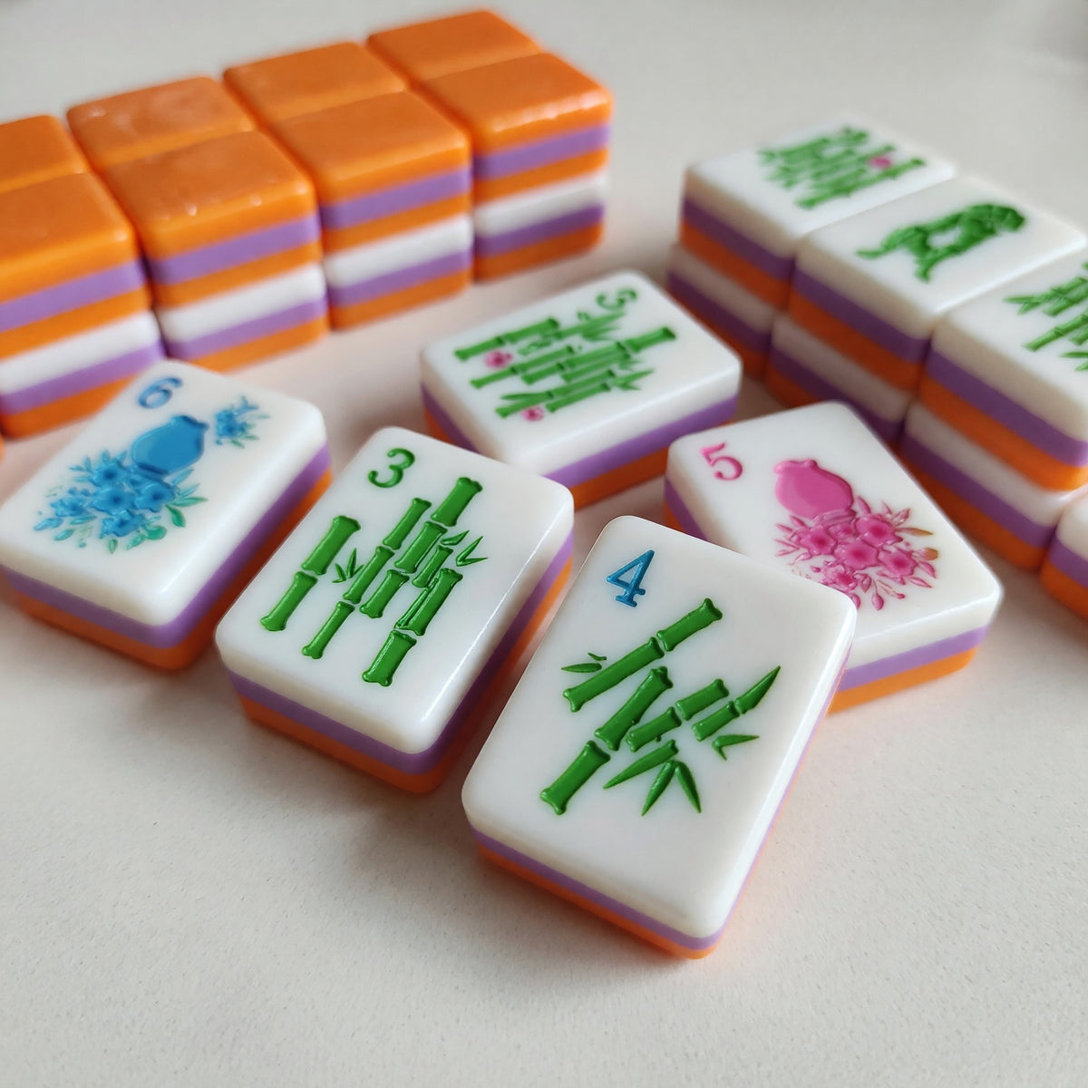 Traditional Mahjong Tiles Set – Classic Bamboo Number Orange – main product photo