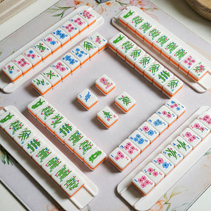 Traditional Mahjong Tiles Set – Classic Bamboo Number Orange – tiles on game table