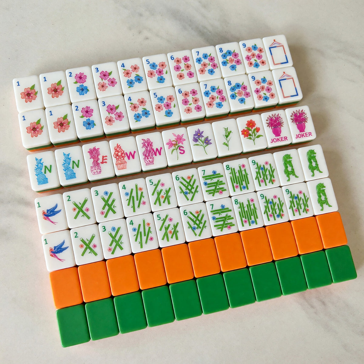 Traditional Mahjong Tiles Set – Classic Bamboo Number Orange – full tile set overview