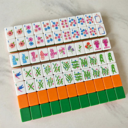 Traditional Mahjong Tiles Set – Classic Bamboo Number Orange – full tile set overview