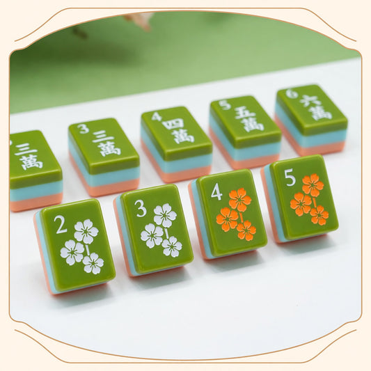 Floral Mahjong Tiles Set – Green Botanical Flower English Honors – main product photo