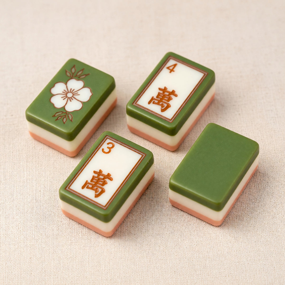 Floral Mahjong Tiles Set – Green Botanical Flower English Honors – close-up tile detail