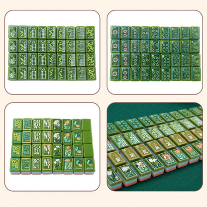 Floral Mahjong Tiles Set – Green Botanical Flower English Honors – full tile set overview