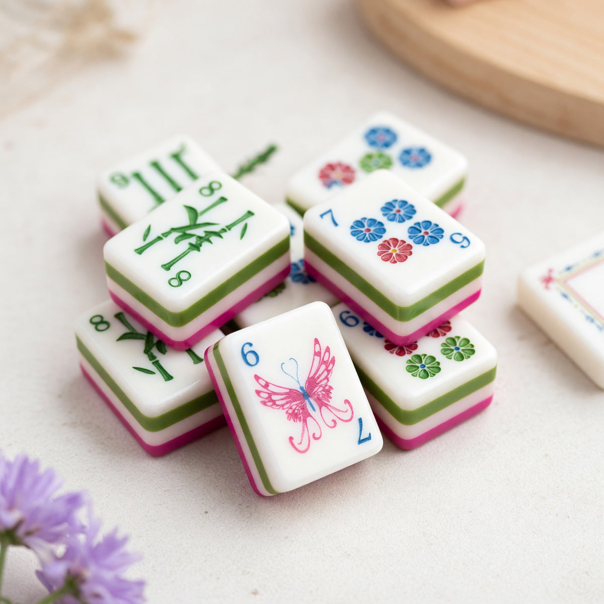 Pink Mahjong Set – Birds Flowers Magenta – main product photo