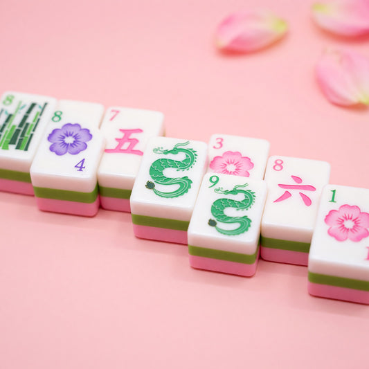 Pink Mahjong Set – Floral White Face Colorful – main product photo