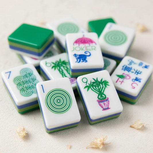 Pink Mahjong Set – Floral Feline Flowers Blue – main product photo