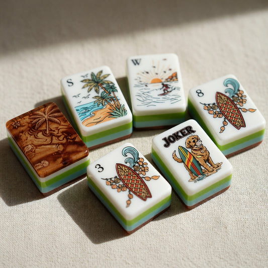 Coastal Mahjong Tiles Set – Tropical Beach Palm Tree – close-up tile detail