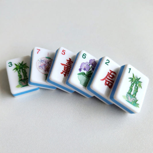 Floral Mahjong Tiles Set – Botanical Blue Green White – main product photo