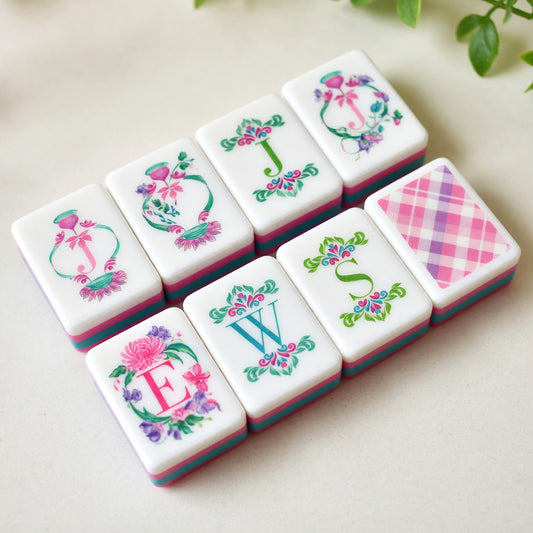 Pink Mahjong Set – Floral Fruit Green Plaid – main product photo