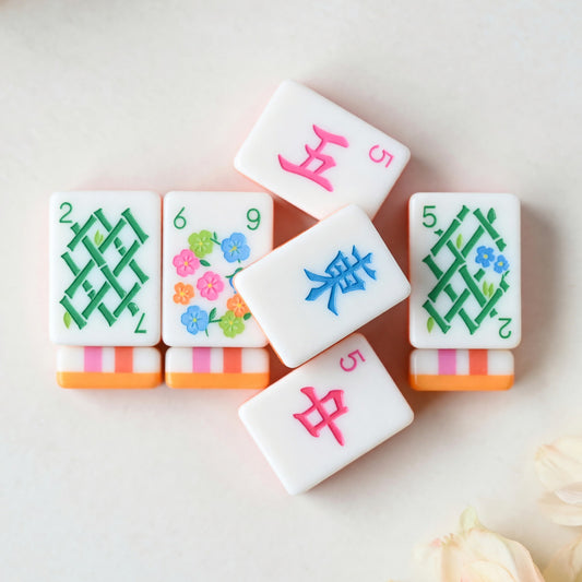 Pink Mahjong Set – Floral Geometric Orange White – main product photo