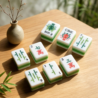 Traditional Mahjong Tiles Set – Jade Green Chinese White Faces – main product photo