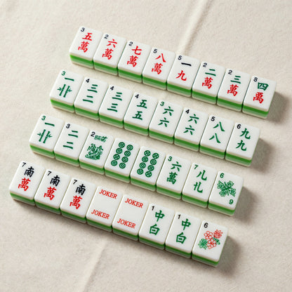 Traditional Mahjong Tiles Set – Jade Green Chinese White Faces – full tile set overview
