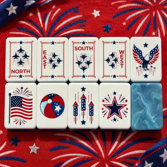 Patriotic Fireworks Stars Flag mahjong tile set in red, white, blue and navy