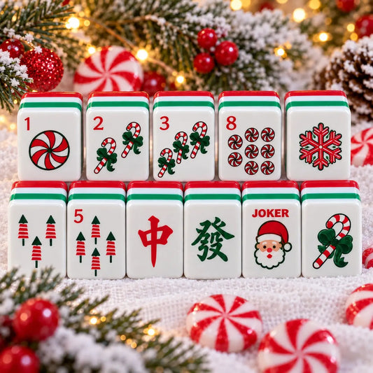 Christmas Red Green White mahjong tile set in red, green and white