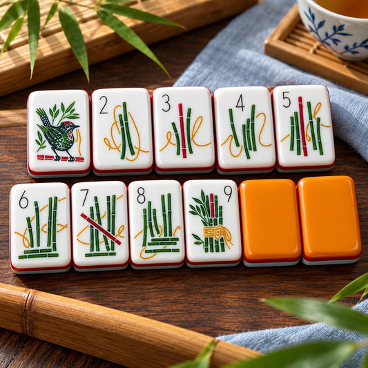Classic Bamboo Number Orange mahjong tile set in white, green, orange, red, blue and black