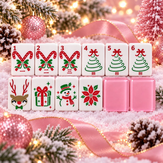 Pink Christmas Candy Canes Trees mahjong tile set in pink, white, red, green and gold